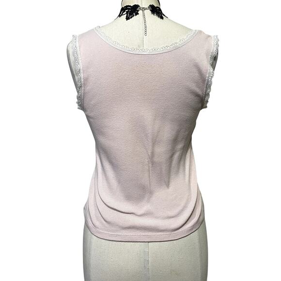 Cute Strawberry Shortcake Pink Lace Ribbed Tank Top Cottage Core Coquette Sz L - Picture 9 of 10